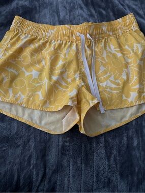 Patagonia Yellow Floral Athletic Shorts with Drawstring